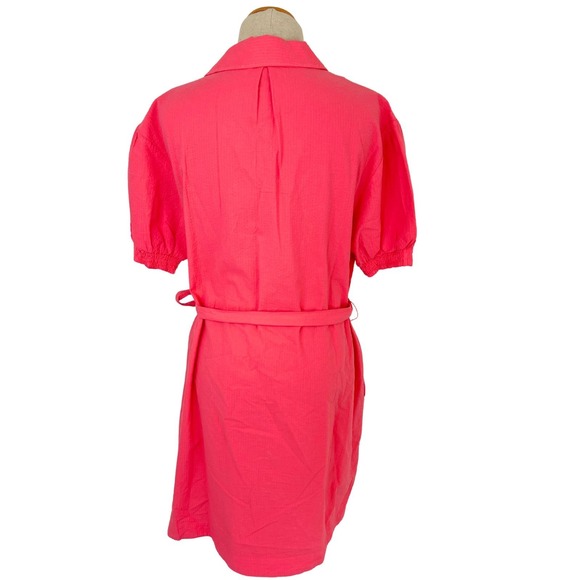 Southern Tide‎ Shirt Dress Size S Pink Short Sleeve Belted Seersucker Nautical - Picture 3 of 11